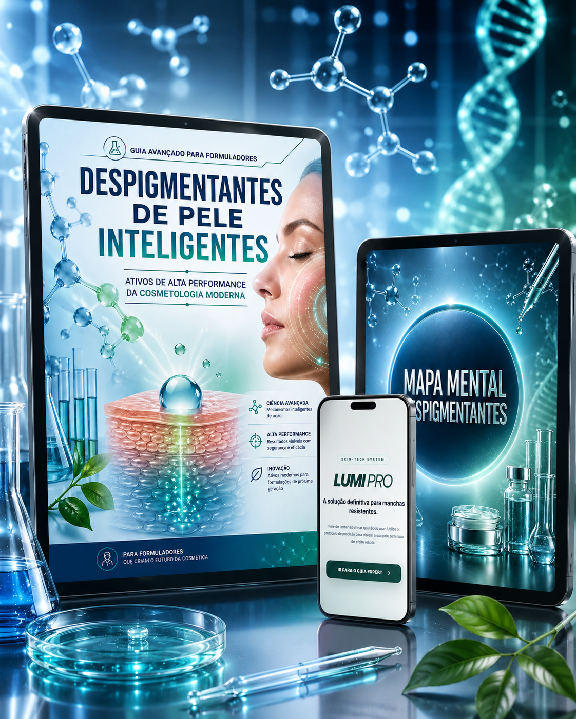 Mockup da oferta premium com e-book, mapa mental e aplicativo