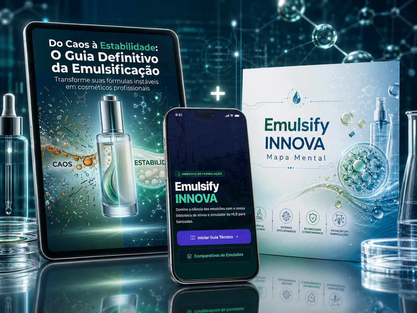 Mockup oferta premium e-book, mapa mental e aplicativo